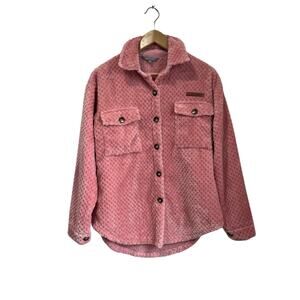 Simply Southern Pink Sherpa Shacket Button Front Cozy Jacket Shirt Size S